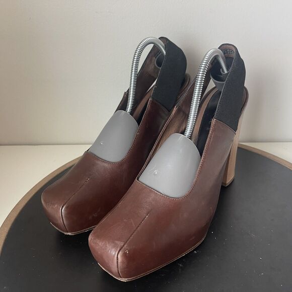 Marni Pumps Women's Leather Square Toe Platform Brown Size‎ 39.5 US 9 - Picture 4 of 13